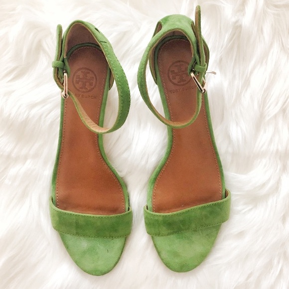 Tory Burch Leaf Green Savannah Sandals Low Wedge - Picture 5 of 8